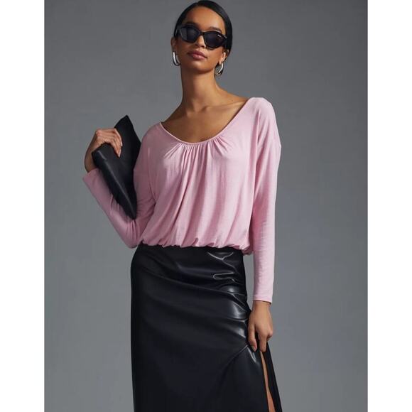 Maeve Bubble Hem Top Size S Pink Modal Long Sleeve Balletcore Anthropologie - Picture 1 of 13